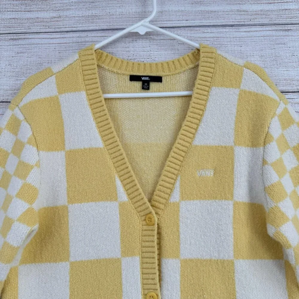 Vans Yellow & White Checkerboard Cardigan Sweater - Picture 3 of 14